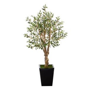 Olive Tree Collection | 4.5' Olive Artificial Tree in Black Metal Planter Artificial Trees Olive Tree Collection