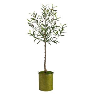 Olive Tree Collection | 4.5' Olive Artificial Tree in Green Planter Artificial Trees Olive Tree Collection