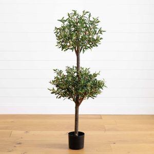 Olive Tree Collection | 4.5′ Olive Double Topiary Silk Tree Artificial Trees Olive Tree Collection