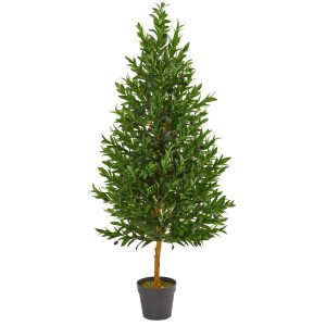 Olive Tree Collection | 4.5’ Olive Cone Topiary Artificial Tree UV Resistant (Indoor/Outdoor) Artificial Trees Olive Tree Collection