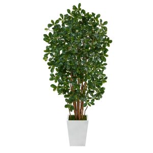 Olive Tree Collection | 5.5' Black Olive Artificial Tree with 1365 Bendable Leaves in Metal White Planter Artificial Trees Olive Tree Collection