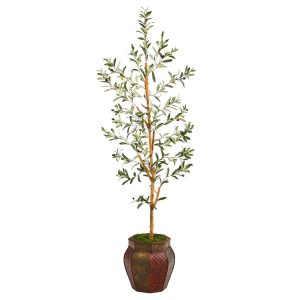 Olive Tree Collection | 5.5' Olive Artificial Tree in Decorative Planter Artificial Trees Olive Tree Collection