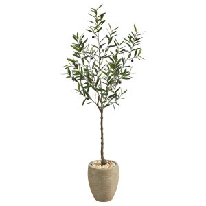 Olive Tree Collection | 5.5’ Olive Artificial Tree in Sand Colored Planter Artificial Trees Olive Tree Collection