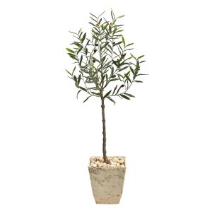 Olive Tree Collection | 52" Olive Artificial Tree in Country White Planter Artificial Trees Olive Tree Collection