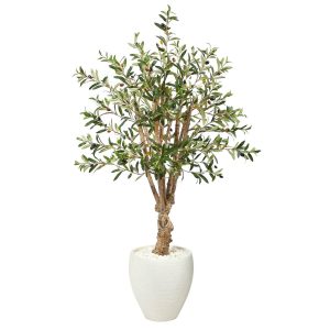 Olive Tree Collection | 53" Olive Artificial Tree in White Planter Artificial Trees Olive Tree Collection