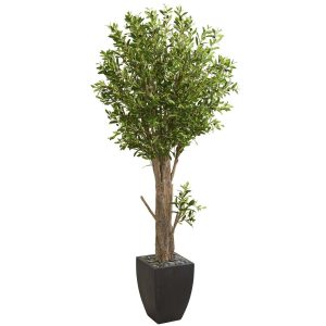 Olive Tree Collection | 6.5' Olive Artificial Tree in Black Planter Artificial Trees Olive Tree Collection