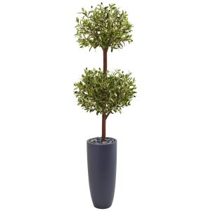 Olive Tree Collection | 6' Olive Double Tree in Gray Cylinder Planter Artificial Trees Olive Tree Collection