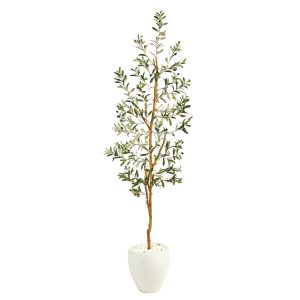 Olive Tree Collection | 6’ Olive Artificial Tree in White Planter Artificial Trees Olive Tree Collection