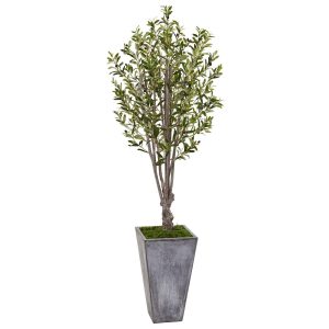 Olive Tree Collection | 6’ Olive Tree in Stone Planter Artificial Trees Olive Tree Collection