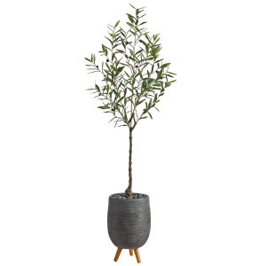 Olive Tree Collection | 70" Olive Artificial Tree in Gray Planter with Stand Artificial Trees Olive Tree Collection