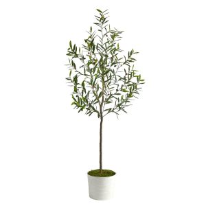 Olive Tree Collection | 70" Olive Artificial Tree in White Tin Planter Artificial Trees Olive Tree Collection