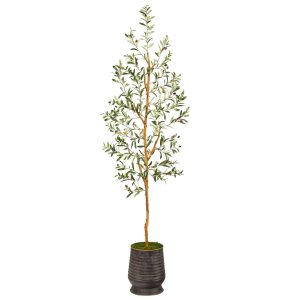 Olive Tree Collection | 74" Olive Artificial Tree in Ribbed Metal Planter Artificial Trees Olive Tree Collection