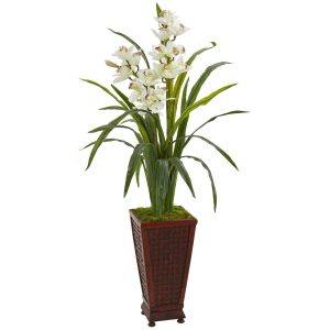 Orchids | 49" Cymbidium Orchid Artificial Plant in Decorative Planter Artificial Flowers Floor Plants