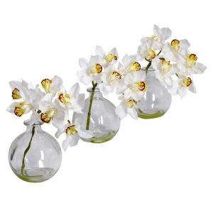 Orchids | Cymbidium VaseSilk Flower Arrangement (Set of 3) Artificial Flowers Orchids