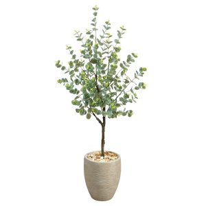 Other Varieties | 4.5' Eucalyptus Artificial Tree in Sand Colored Planter Artificial Trees Other Varieties