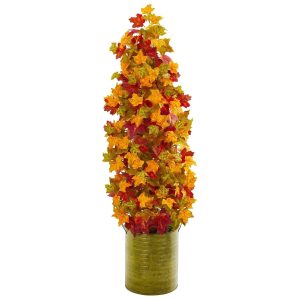 Other Varieties | 41" Autumn Maple Artificial Tree in Green Metal Planter Artificial Trees Other Varieties