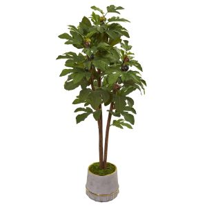 Other Varieties | 47" Fig Artificial Tree in Stoneware Vase with Gold Trimming Artificial Trees Other Varieties