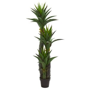 Other Varieties | 5' Decorative Yucca Artificial Tree in Black Planter Artificial Trees Other Varieties