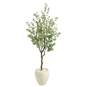 Other Varieties | 63" Eucalyptus Artificial Tree in White Planter Artificial Trees Other Varieties