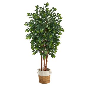 Other Varieties | 7’ Sakaki Artificial Tree in Handmade Natural Jute and Cotton Planter Artificial Trees Other Varieties