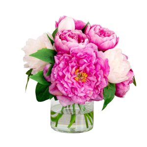 Peonies | 12" Artificial Peony Arrangement in Glass Vase Artificial Flowers Peonies