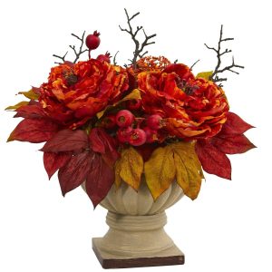 Peonies | 15" Peony and Sedum Artificial Arrangement Artificial Flowers Peonies