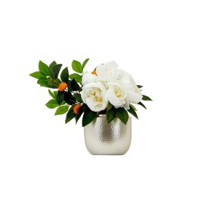 Peonies | 16" Artificial Peony Dahlia Arrangement white Vase Artificial Flowers Peonies