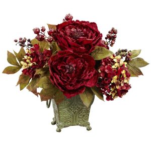 Peonies | Peony & Hydrangea Silk Flower Arrangement Artificial Flowers Hydrangeas