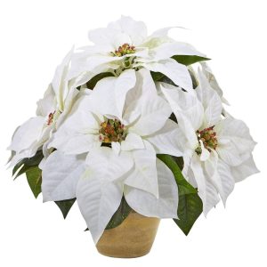 Poinsettias | Poinsettia Artificial Arrangement in Ceramic Vase Artificial Flowers Poinsettias