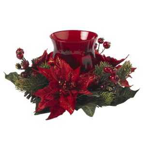 Poinsettias | Poinsettia & Berry Candelabrum Artificial Flowers Poinsettias