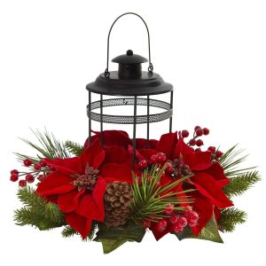 Poinsettias | Poinsettia Berry Pine Artificial Arrangement Candelabrum Artificial Flowers Poinsettias