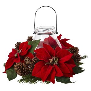 Poinsettias | Poinsettia Pine & Pine Cone Candelabrum Artificial Flowers Poinsettias