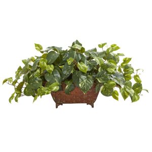 Pothos | Pothos Artificial Plant in Metal Planter Artificial Plants Pothos