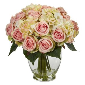 Roses | Rose and Hydrangea Bouquet Artificial Arrangement Artificial Flowers Hydrangeas