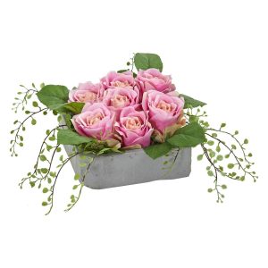 Roses | Rose Artificial Arrangement in Square Ceramic Vase Artificial Flowers Roses