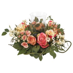 Roses | Rose Candelabrum Silk Flower Arrangement Assorted Pastels Artificial Flowers Assorted Pastels