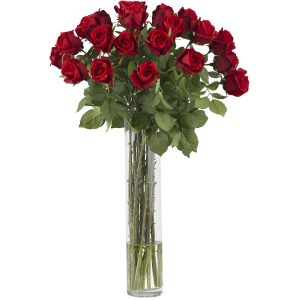 Roses | Rosebud Cylinder Silk Flower Arrangement Artificial Flowers Roses