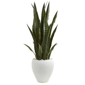 Snake | 3.5' Sansevieria Artificial Plant in White Planter Artificial Plants Floor Plants