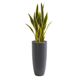 Snake | 3' Sansevieria Artificial Plant in Gray Bullet Planter Artificial Plants Floor Plants