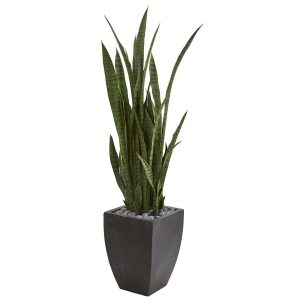 Snake | 4.5' Sansevieria Artificial Plant in Black Planter Artificial Plants Floor Plants