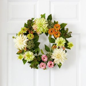 Spring Wreaths & Garlands | 22" Dahlia & Mum Wreath – Spring Vibe Artificial Wreaths Artificial Wreaths