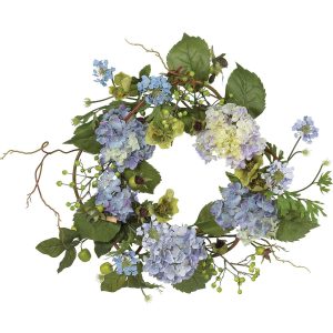 Spring Wreaths & Garlands | 20" Hydrangea Wreath" Blue Artificial Wreaths Artificial Wreaths