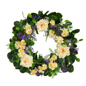 Spring Wreaths & Garlands | 22" Mixed Rose and Daisy Artificial Wreath Spring Wreaths & Garlands Spring Wreaths & Garlands