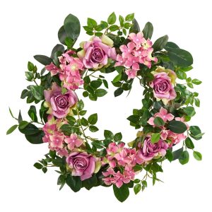 Spring Wreaths & Garlands | 22" Pink Hydrangea and Rose Artificial Wreath Spring Wreaths & Garlands Spring Wreaths & Garlands