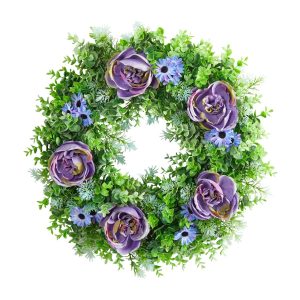 Spring Wreaths & Garlands | 22" Purple Rose, Blue Daisy and Greens Artificial Wreath Spring Wreaths & Garlands Spring Wreaths & Garlands