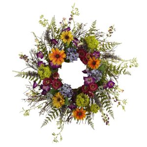 Spring Wreaths & Garlands | 24" Spring Garden Wreath Twig Base Artificial Wreaths Artificial Wreaths