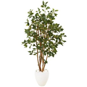 Statement Trees | 53" Ficus Artificial Tree in White Planter Artificial Trees Ficus Trees