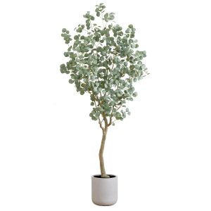 Statement Trees | 7.5' Artificial Greco Eucalyptus Tree with Resin Stone Planter Artificial Trees Statement Trees