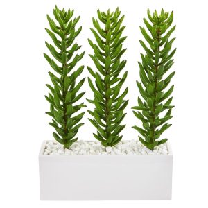 Succulents | 16" Succulent Spikes Artificial Plant in White Ceramic Vase Artificial Plants Succulents