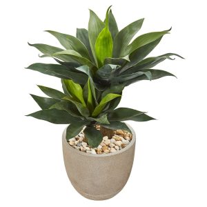 Succulents | 34" Double Agave Succulent Artificial Plant in Sand Stone Planter Artificial Plants Cactus